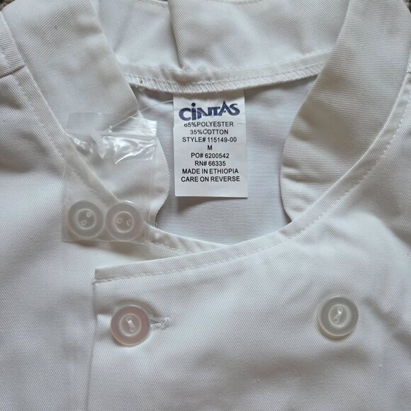 Cintas Men's White Chef's Coat Size Med Jacket Uniform Pockets New NWOT - Picture 3 of 7